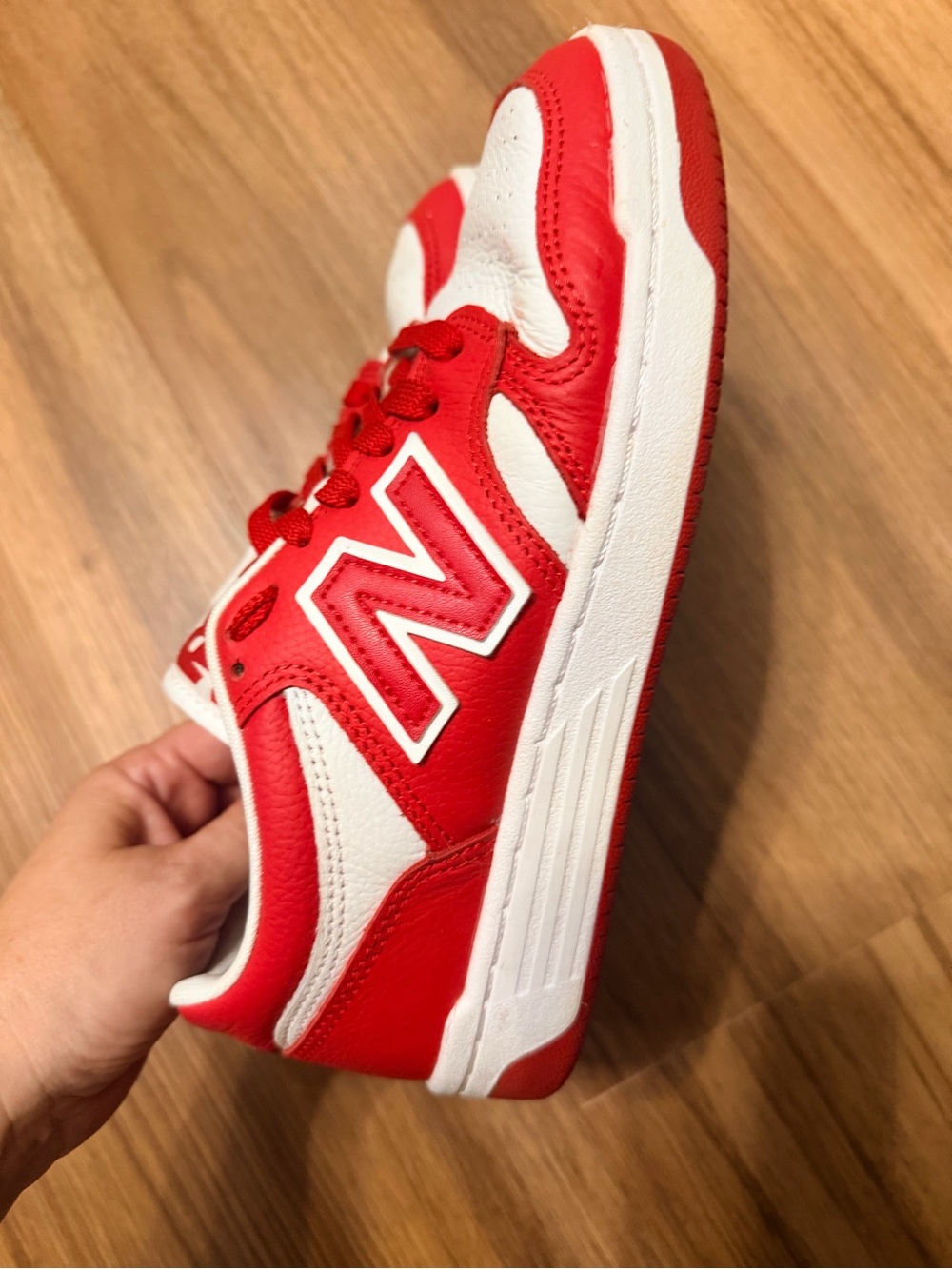 New Balance Red and White Low-Top Sneakers